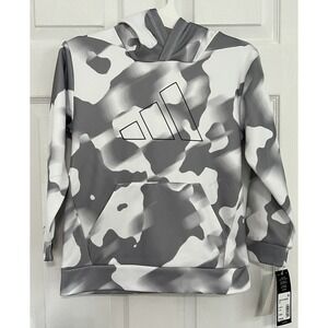 Adidas Kids Unisex Youth Athletic‎ White Gray Camouflage Pullover Hoodie Size XS